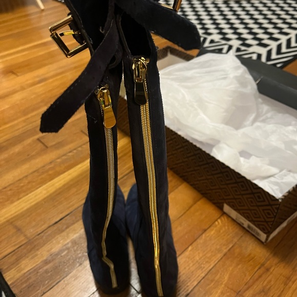 Blue suede knee boots - Picture 4 of 14